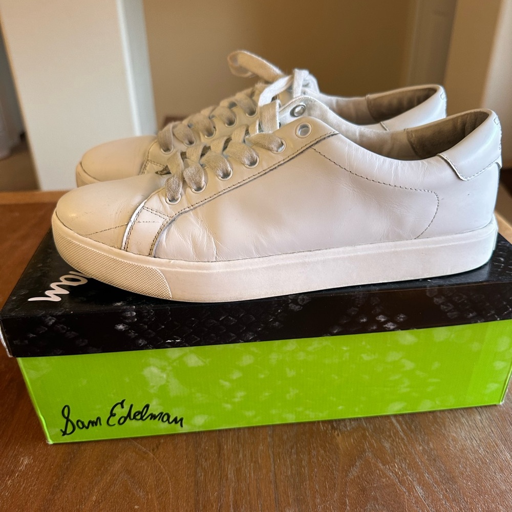 Sam Edelman White Leather Low-Top Sneakers